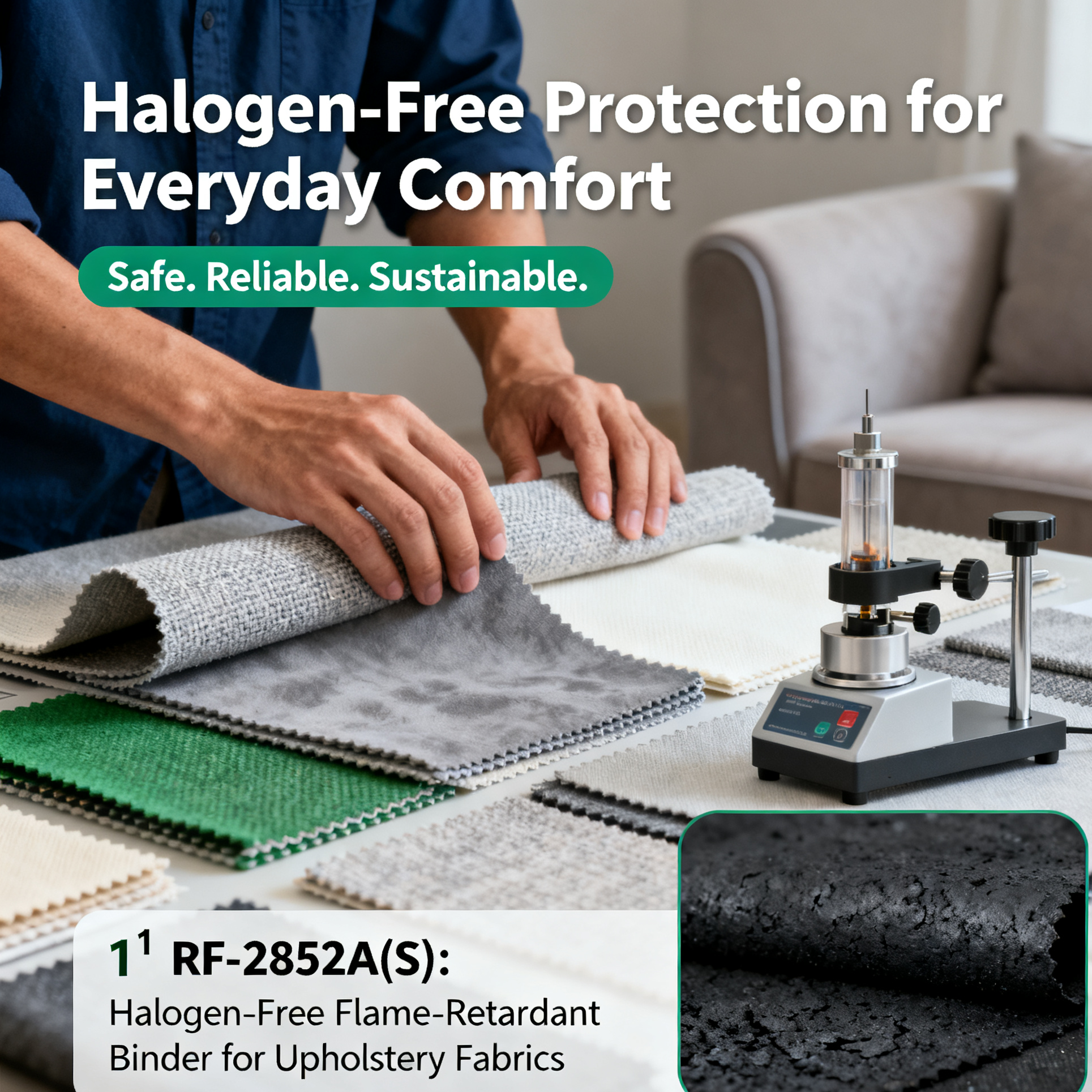 RF-2852A(S): Halogen-Free Flame-Retardant Binder for Upholstery Fabrics